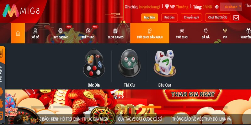 Sảnh game dân gian được nhiều người ưa thích 